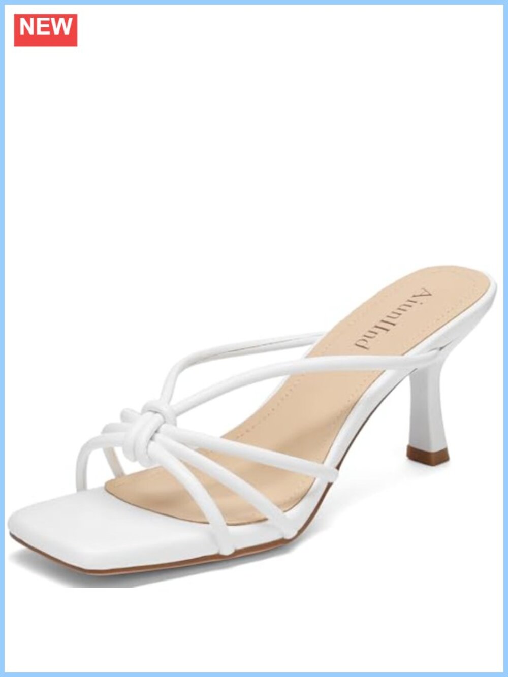 Kitten Heel Sandals Square Open Toe Slip On Faux Leather Women's Heeled